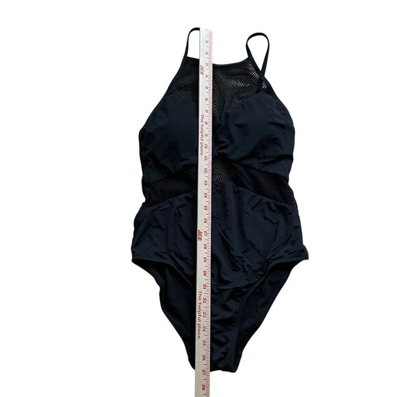 Afriel & Tabbris Sheer Mesh Panel Mariah High Neck One Piece Swimsuit Black 6 - Picture 7 of 10
